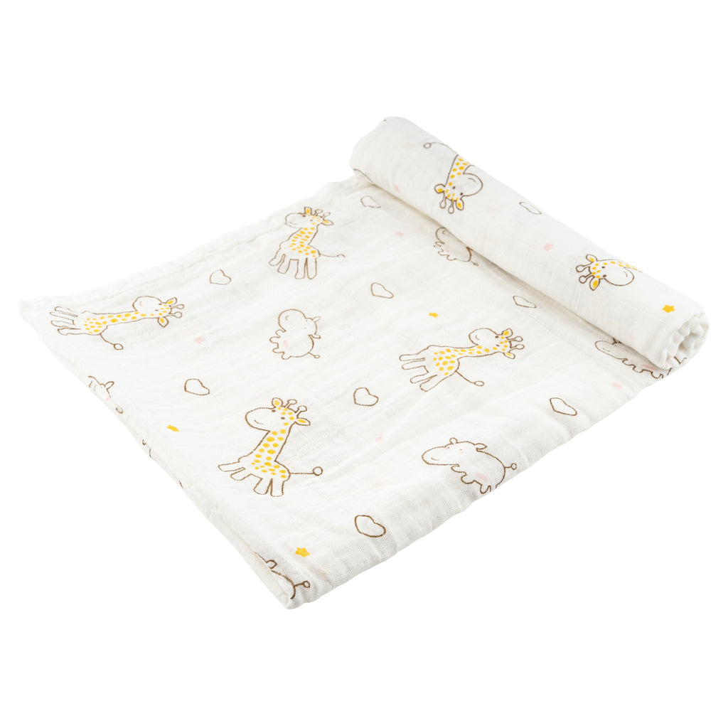 LuvlyMama Sunny Giraffe 100% Cotton Muslin Swaddle – 110 × 120 cm