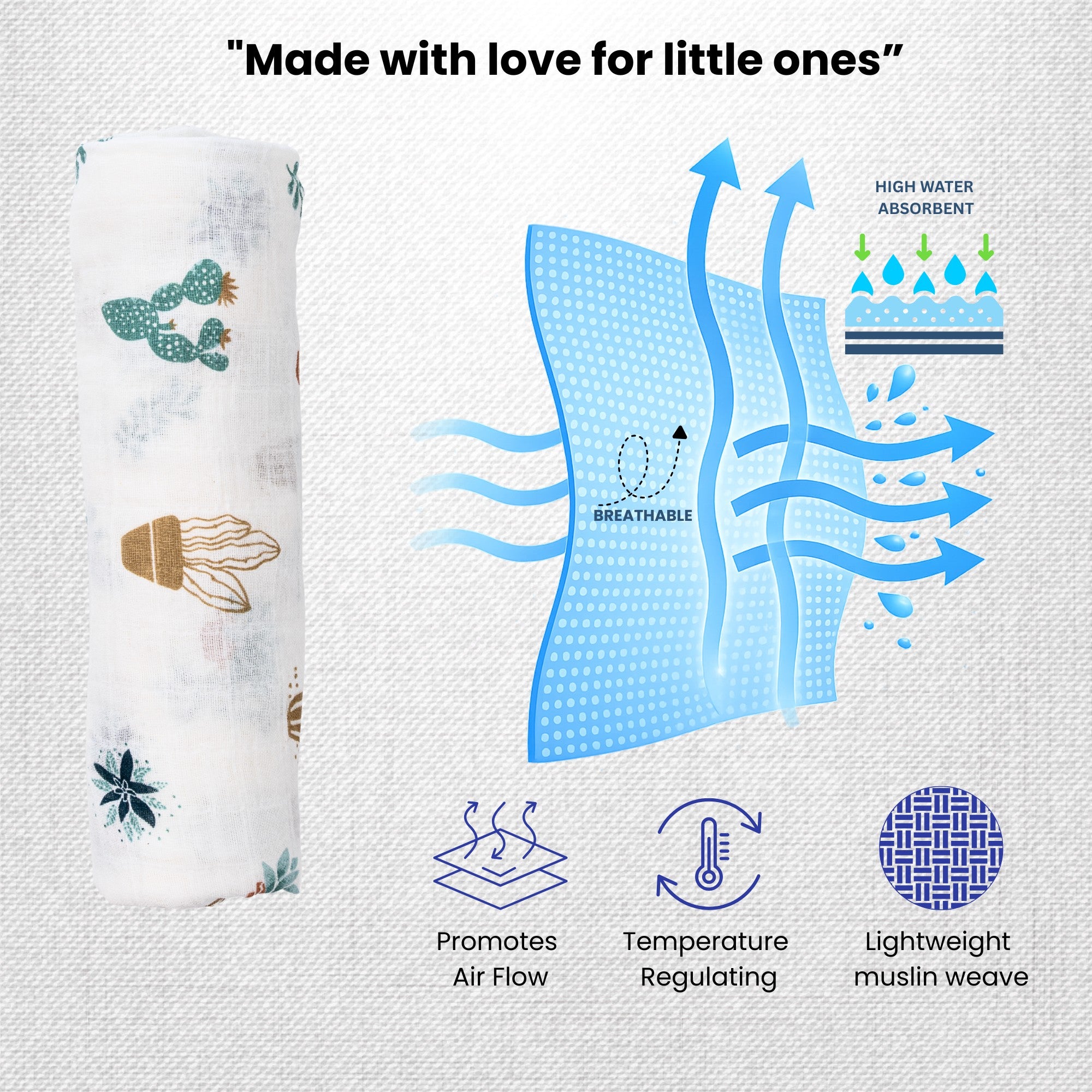 Cute Mix | Set of 3 Muslin Swaddles (100% Cotton) | 110 × 120 cm