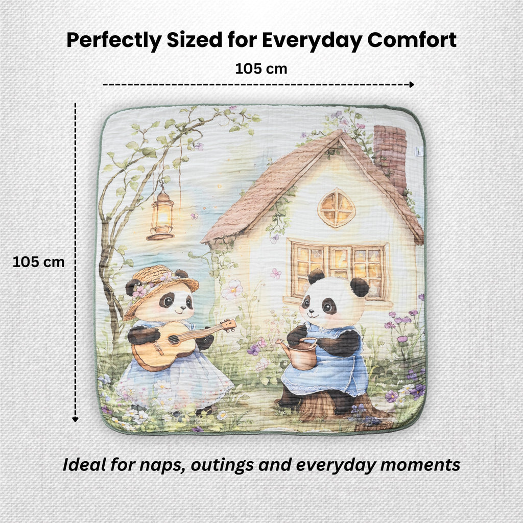 Panda Duet | 6 Layer Muslin Baby Blanket (100% Cotton) | 105 × 105 cm