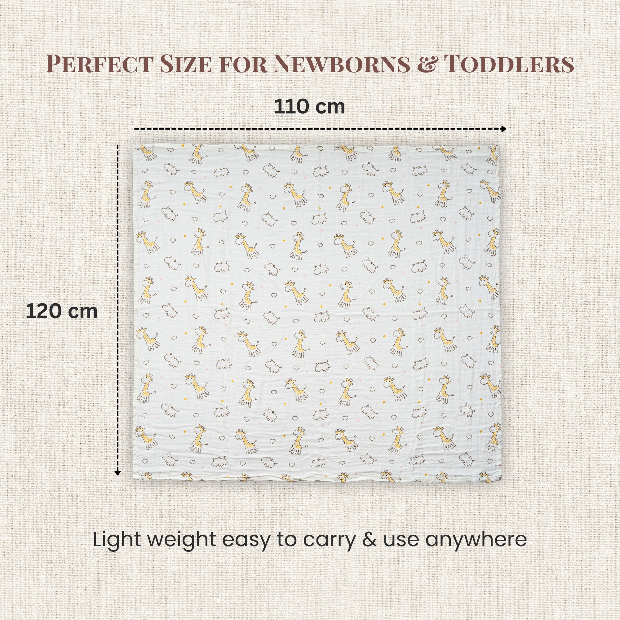LuvlyMama Sunny Giraffe 100% Cotton Muslin Swaddle – 110 × 120 cm