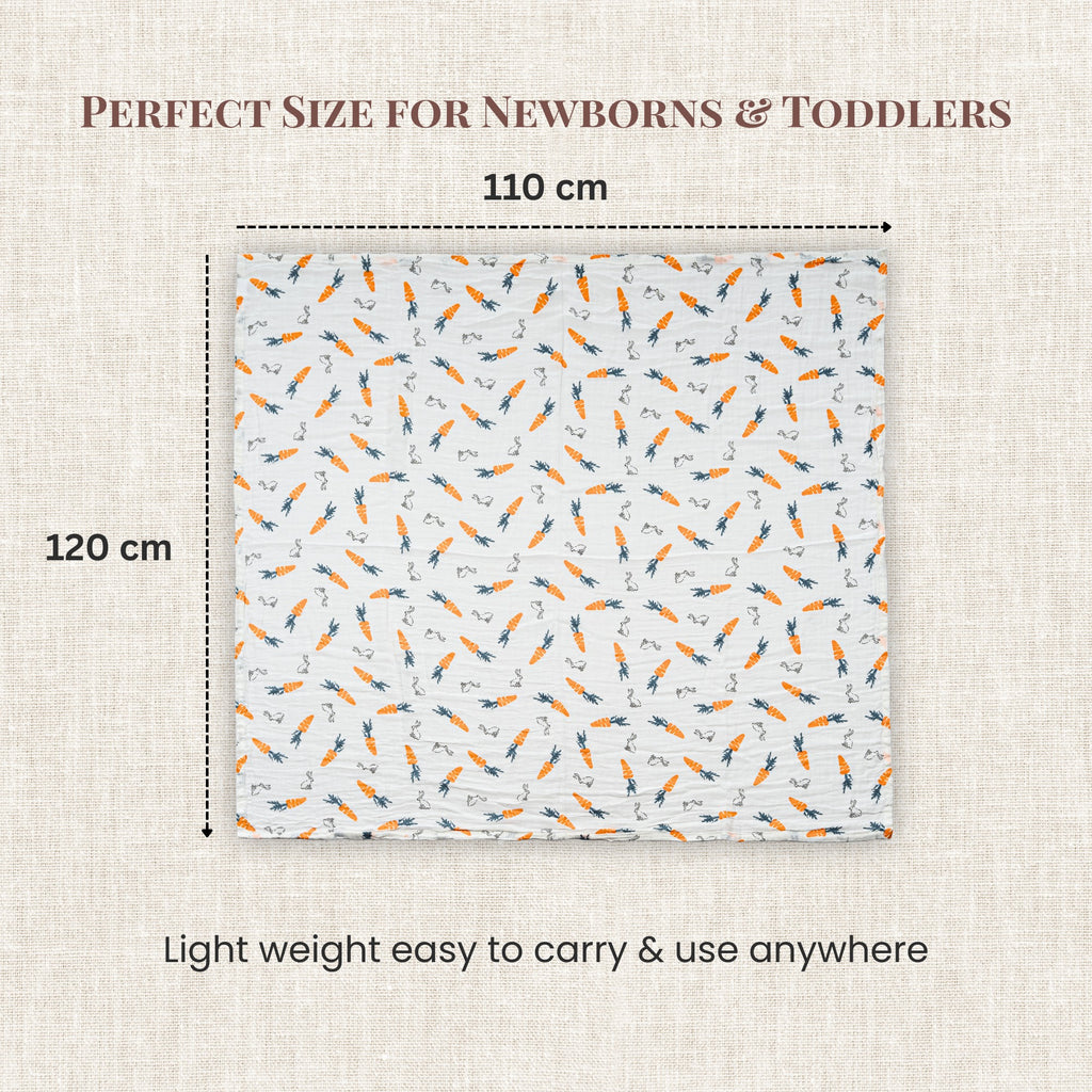 LuvlyMama Bunny Meadow 100% Cotton Muslin Swaddle – 110 × 120 cm