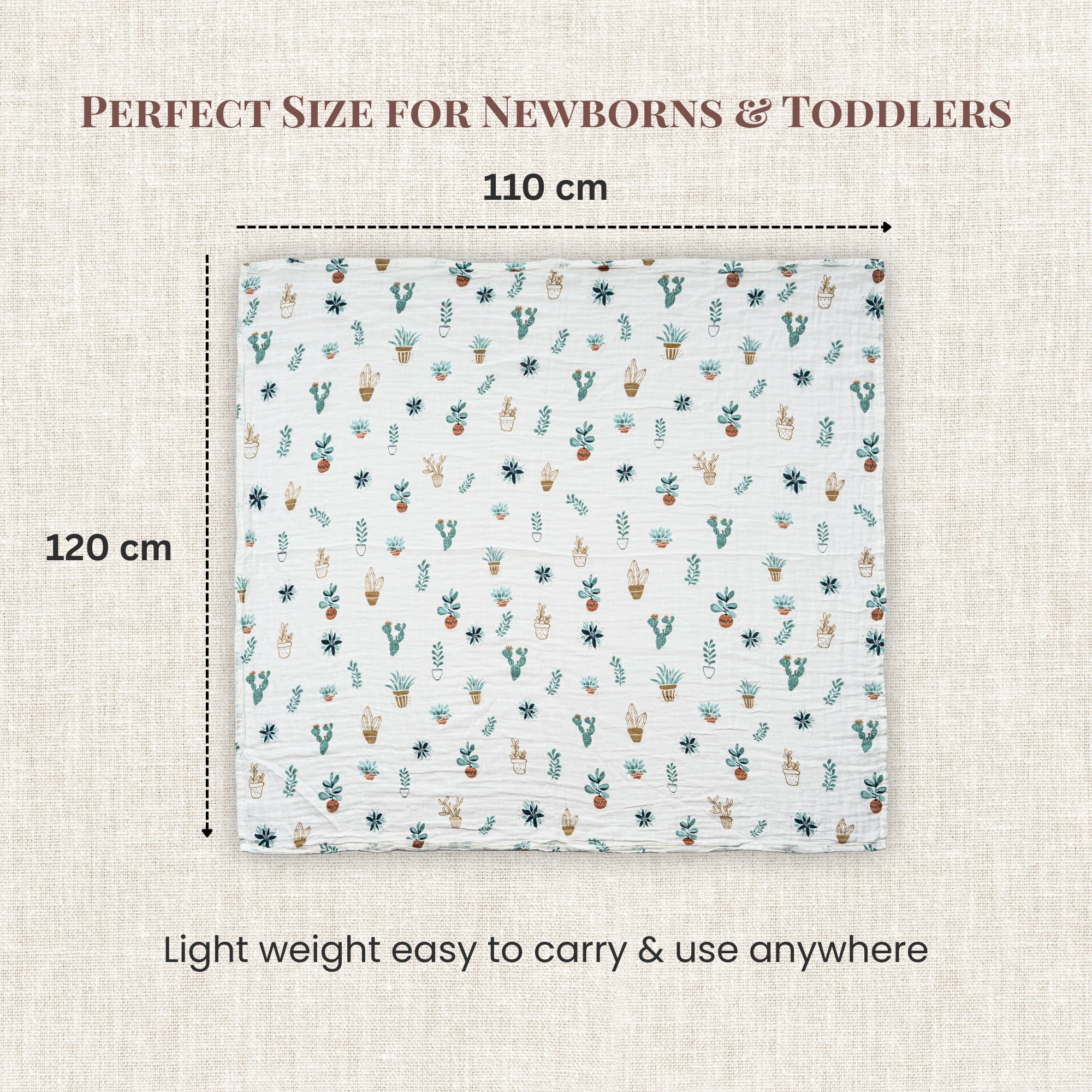 Luvlymama Botanica 100% Cotton Muslin Swaddle – 110 × 120 cm