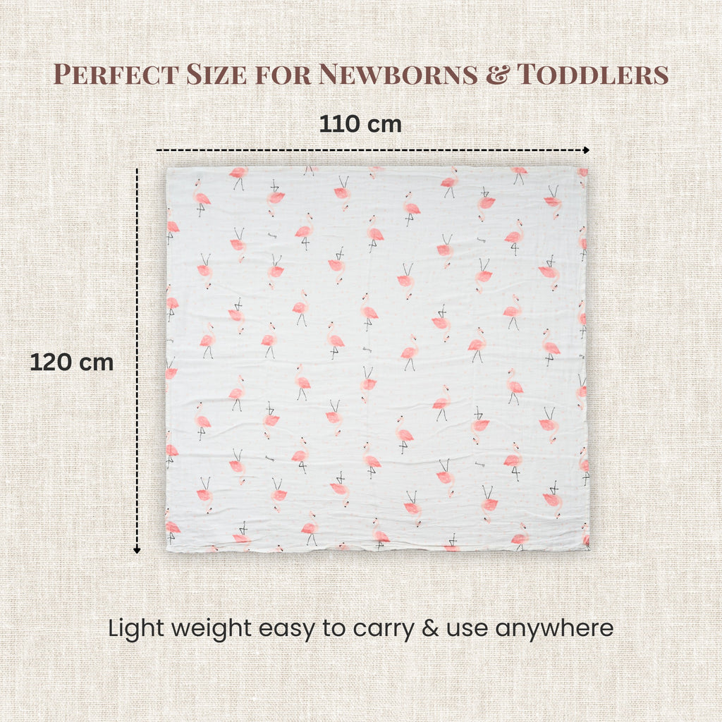 LuvlyMama Blush Flamingo 100% cotton Muslin Swaddle – 110× 120 cm