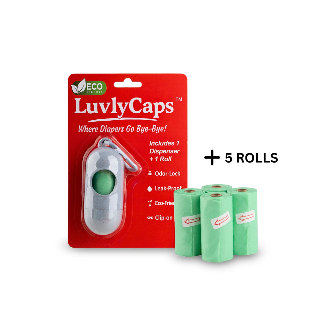 LuvlyCaps Portable Diaper Disposal Capsule | Includes 5 Refill Rolls