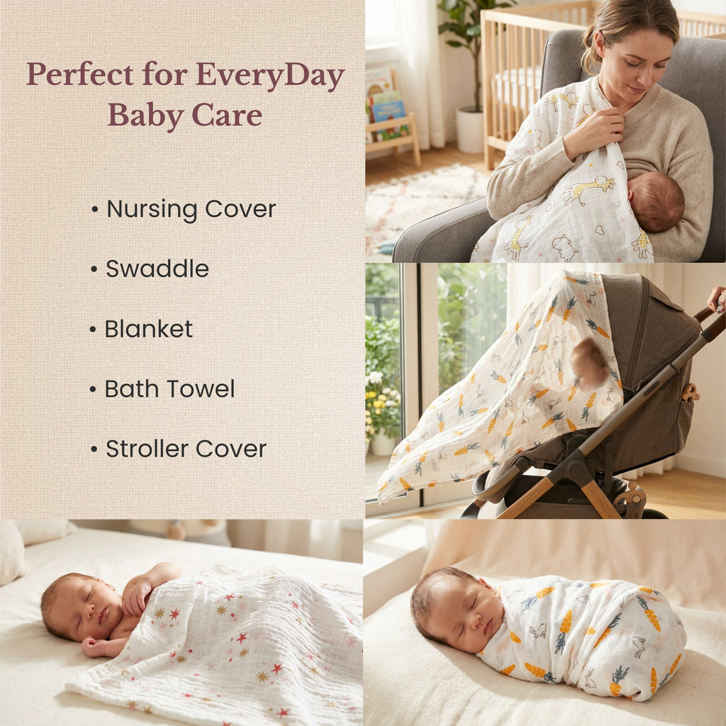 Nature Friends | Set of 3 Muslin Swaddles (100% Cotton) | 110 × 120 cm