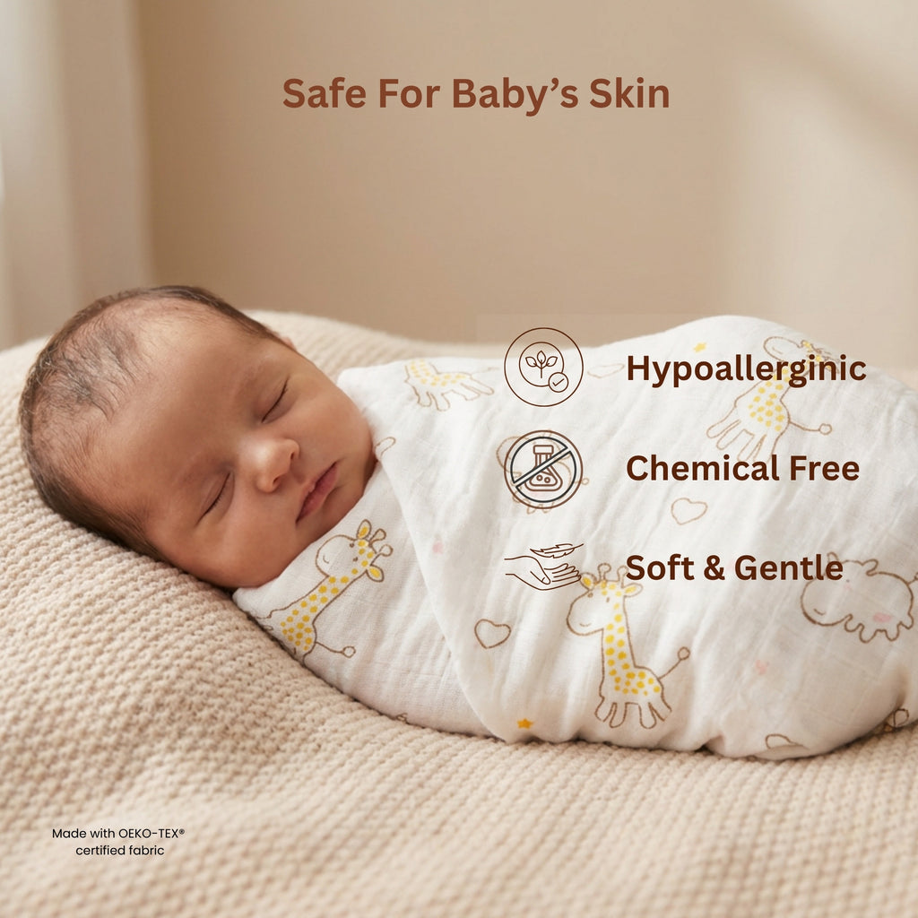 LuvlyMama Sunny Giraffe 100% Cotton Muslin Swaddle – 110 × 120 cm