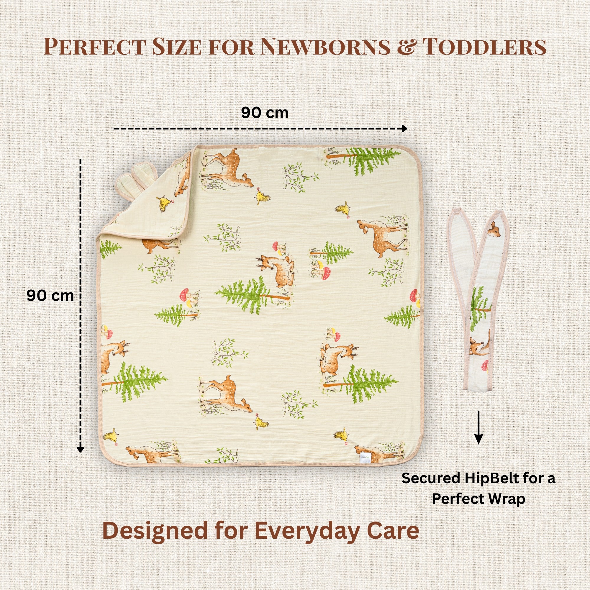Little Fawn | 4 Layer Muslin Baby Hooded Towel (100% Cotton) | 90 × 90 cm