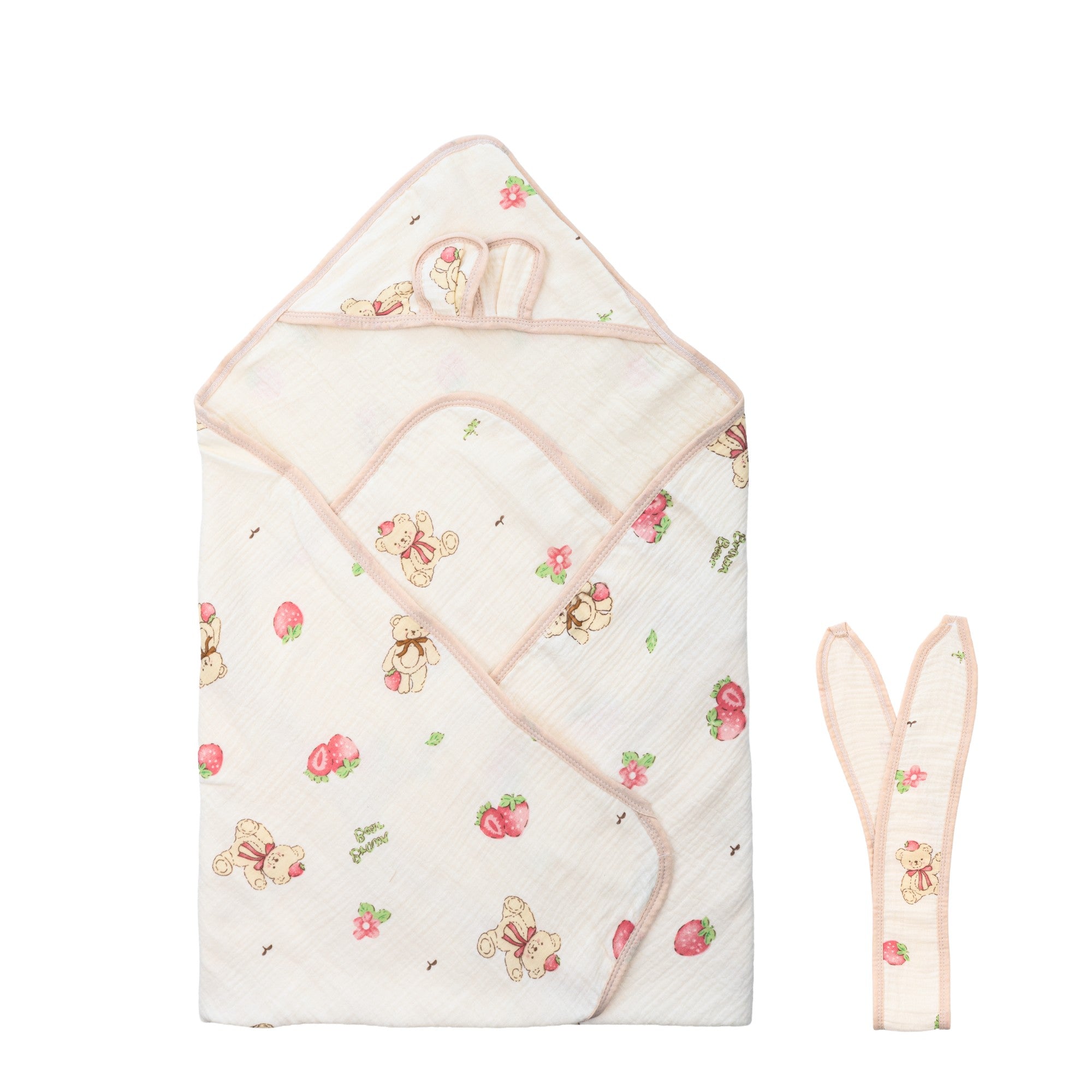 Berry Bear | 4-Layer Baby Hooded Towel (100% Cotton) | 90 × 90 cm