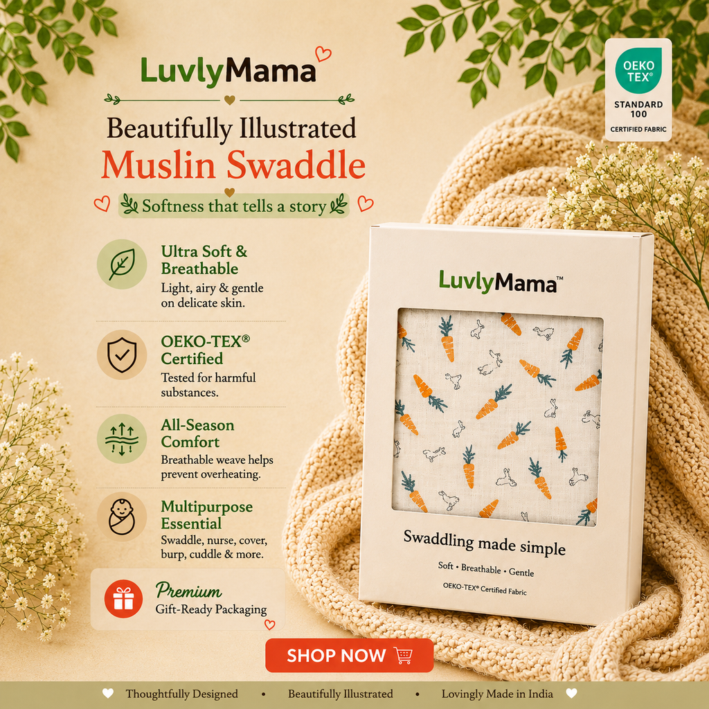 LuvlyMama Bunny Meadow 100% Cotton Muslin Swaddle – 110 × 120 cm