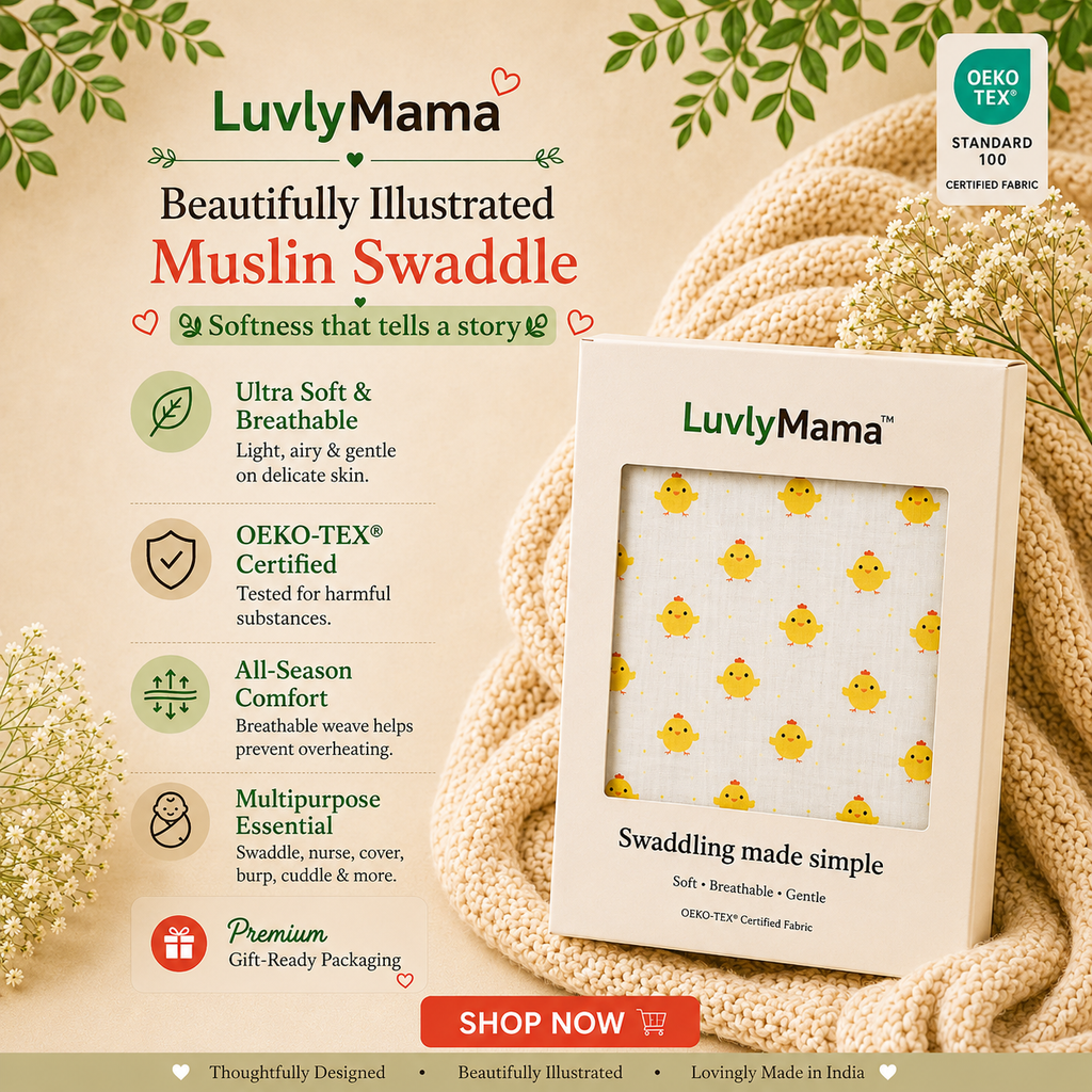 LuvlyMama Little Duckling 100% cotton Muslin Swaddle – 110 × 120 cm