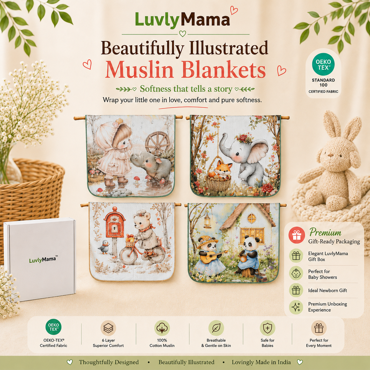 The Little Explorer | 6 Layer Muslin Baby Blanket (100% Cotton) | 105 × 105 cm