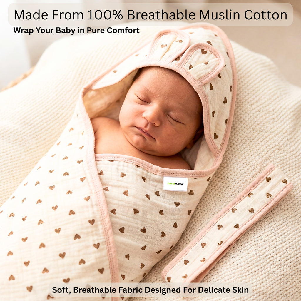 Little Love | 4-Layer Baby Hooded Towel (100% Cotton) | 90 × 90 cm