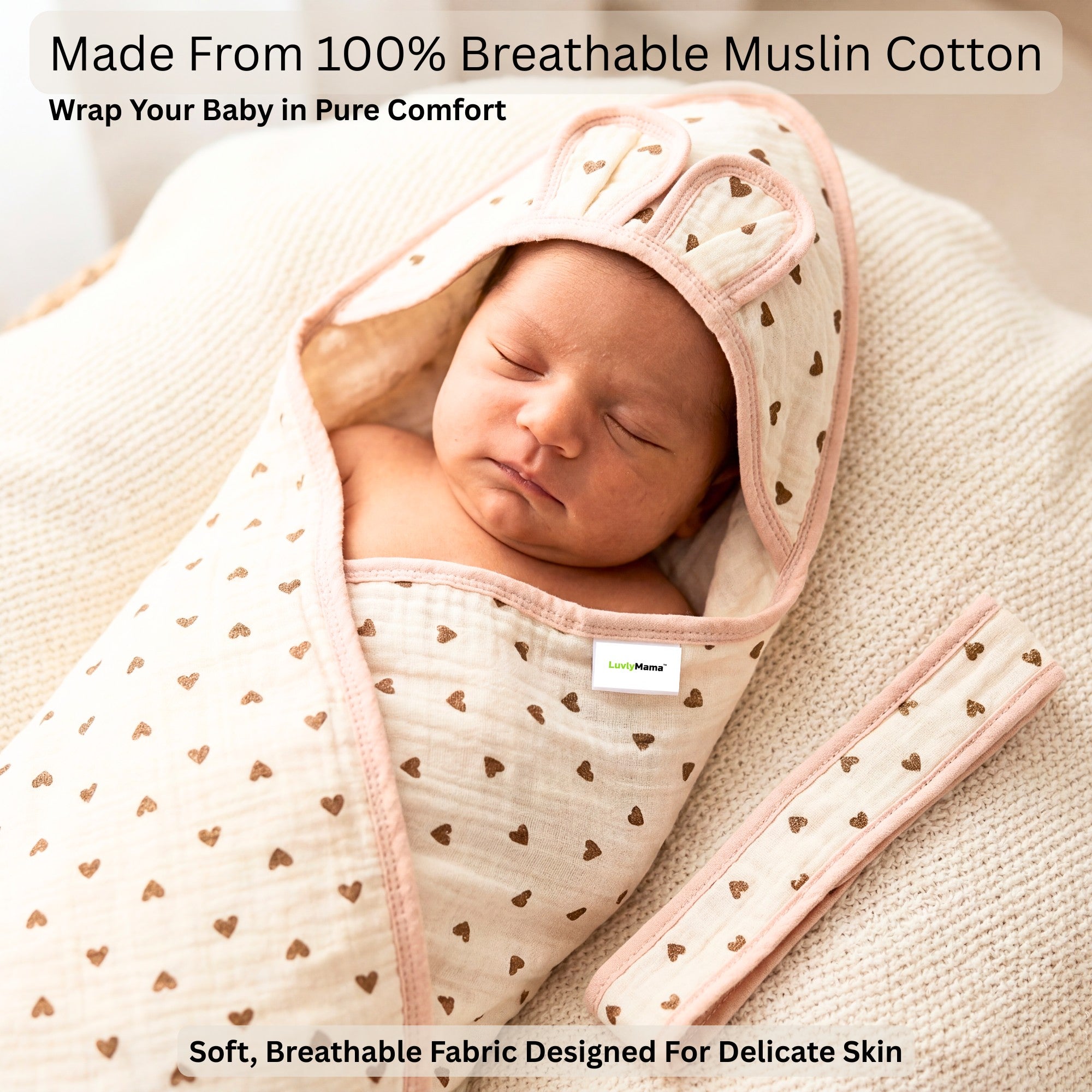 Little Love | 4-Layer Baby Hooded Towel (100% Cotton) | 90 × 90 cm