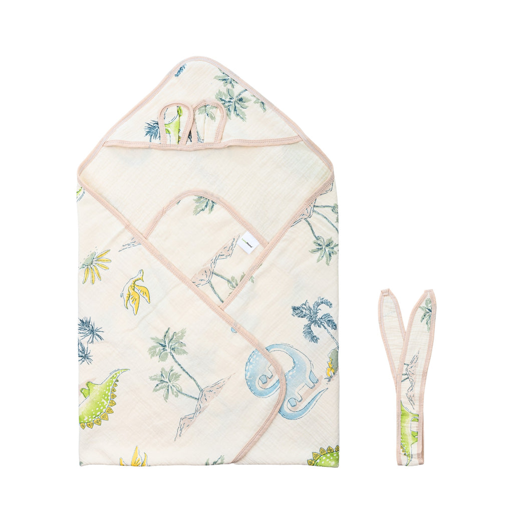 Tiny Roars | 4-Layer Muslin Baby Hooded Towel (100% Cotton) | 90 × 90 cm