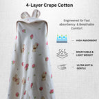 Berry Bear | 4-Layer Baby Hooded Towel (100% Cotton) | 90 × 90 cm